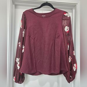Nine West Burgundy Floral Sleeve Top